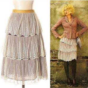 Anthropologie Odille Fern Lace Tiered Skirt